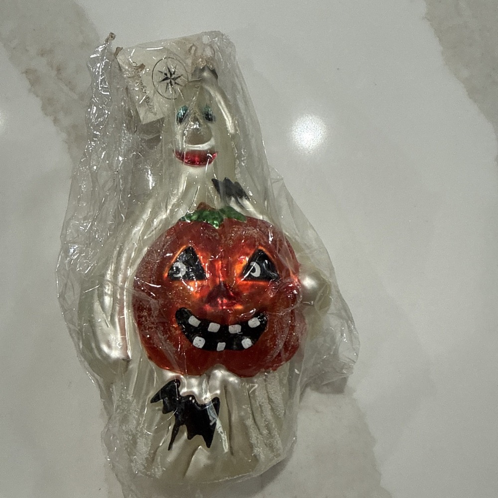 Christopher Radko Rare Jack N Ghoul Ghost‎ Carrying Pumpkin Christmas Ornament